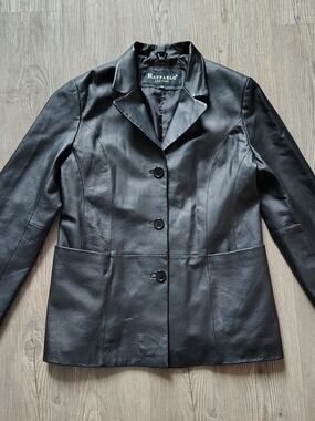 RAFFAELO VTG Genuine Leather Blazer Jacket Womens Size 1X Clean Girl Whimsigoth